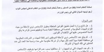 النائب الرياطي يسأل الحكومة عن واقع تعيينات ذوي الإعاقة في مؤسسات العقبة