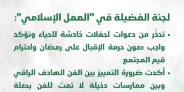 لجنة الفضيلة في “العمل الإسلامي” تحذّر من دعوات لحفلات خادشة للحياء وتؤكد واجب صون حرمة الإقبال على رمضان واحترام قيم المجتمع