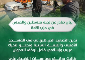 لجنة فلسطين في حزب الأمة تدين التصعيد الصهيوني في الأقصى والضفة وتدعو لتحرك عربي وإسلامي فاعل لوقف العدوان